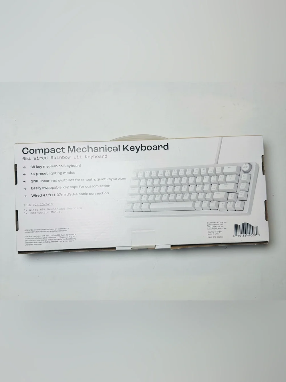 NORTH 65% Compact Mechanical Keyboard 68-Key Wired Rainbow Lit White